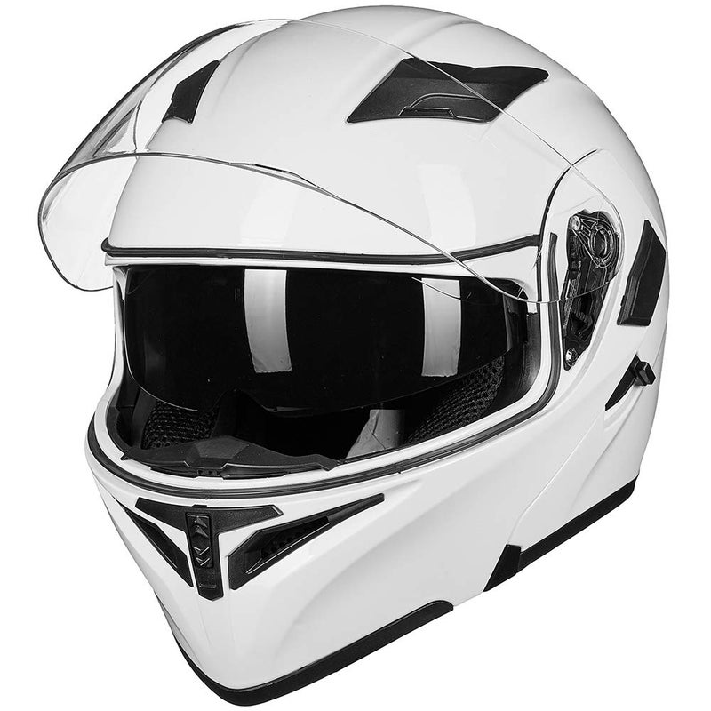 ILM Motorcycle Dual Visor Flip up Modular Full Face Helmet DOT LED Light Model 902L (M, White - LED) - Image 3